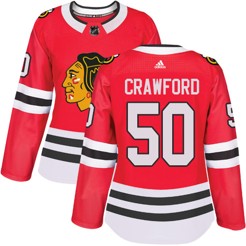 Adidas Chicago Blackhawks 50 Corey Crawford Red Home Authentic Women Stitched NHL Jersey